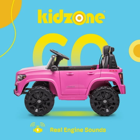 Kidzone 12V Ride-On Truck, Battery Powered Licensed Toyota Tacoma Electric Car for 3-6 Years Unisex Kids, Electric Vehicle Toy w/ Remote Control, Bluetooth, MP3, LED Lights, Suspension System - Pink