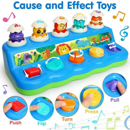 Wanonoo Pop up Animal Toys 9-12-18 Months with Music & Light, Montessori Cause and Effect Toys for 1 Year Old Boy Girl, Early Learning Toys STEM Toddler Toys Age 1-2 Gift