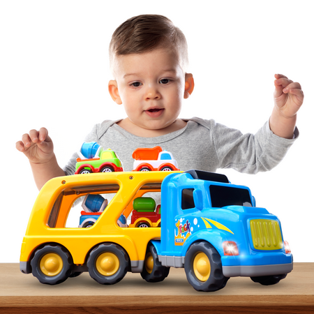 CifToys Construction Toy Trucks for 3 Year Old Boys, 5 in 1 Carrier Truck Toy Vehicle for 3 4 5 6 Year Old Boy Birthday Gift, Kids Toys, Friction Powered Cars for Toddlers, Age 3-7, Sound and Light