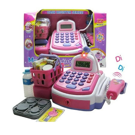 Activity Learning Family Battery Operated Electronic Cash Register Toy Pretend Play Microphone, Scanner, Money and Credi