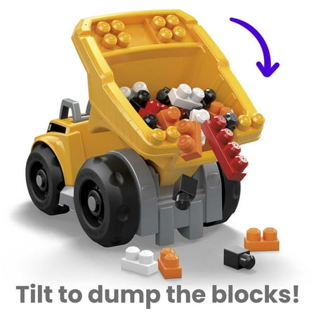 MEGA BLOKS Fisher-Price Building Toy Blocks Cat Large Dump Truck (25 Pieces) for Toddler, Plastic