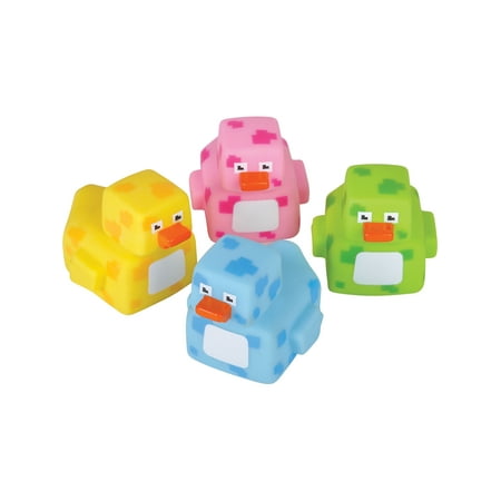 RI Novelty Pixel Square Rubber Ducks Duckies Bath Toys Party Favors Set Of 12