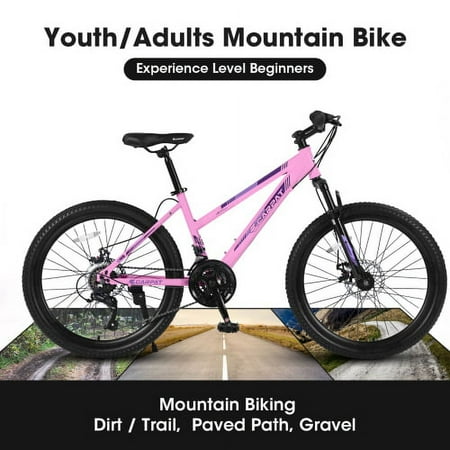 Mountain Bikes for Teen Girls, 24 inch Womens Bike with Dual Disc Brakes , Shimano 21 Speed, Pink