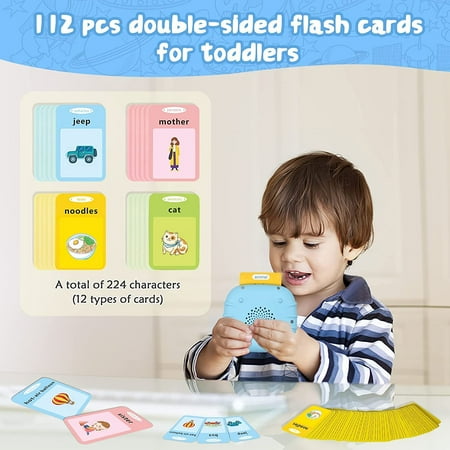 Talking Flash Cards Learning Toys for 2 3 4 5 Year Old Kids Toddler Flash Cards, Educational Toddlers Toys Reading Machine with 224 Words, Preschool Toys and Birthday Gift for Kids