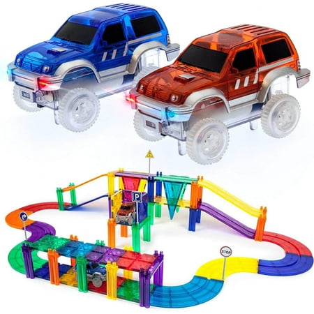 PicassoTiles 50 PC Race Track, Magnetic Tiles, Magnetic Building Toys for Kids 3+