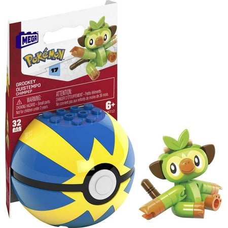 MEGA Pokemon Building Toy Kit Grookey (15 Pieces) with 1 Action Figure and Ball for Kids