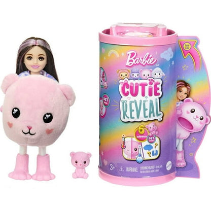 Barbie Cutie Reveal Cozy Cute Tees Series Chelsea Doll & Accessories, Plush Teddy Bear, Brunette Small Doll