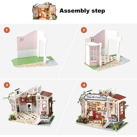 Robotime DIY Miniature Dollhouse Kit for Adults to Build Tiny House Model Gift for Family and Friends (Ice Cream Store)