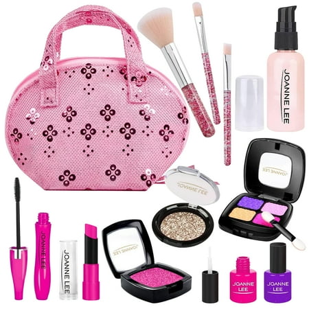 Pretend Makeup Kit for Girls, 12 Pcs Fake Play Makeup Set with Cosmetic Bag, Toddler Cosmetic Vanity Set for 3, 4, 5, 6, 7, 8 Years Old Girls Birthday Gifts