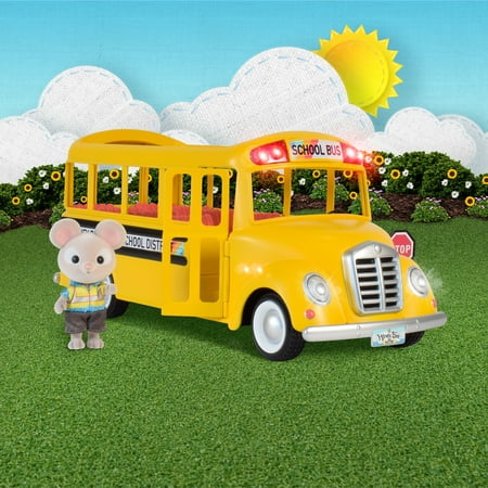 Honey Bee Acres Yellow Sunshine School Bus with Lights & Sounds, Doll Included, Children Ages 3+