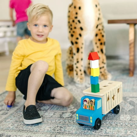 Melissa & Doug Shape-Sorting Wooden Dump Truck Toy With 9 Colorful Shapes and 2 Play Figures