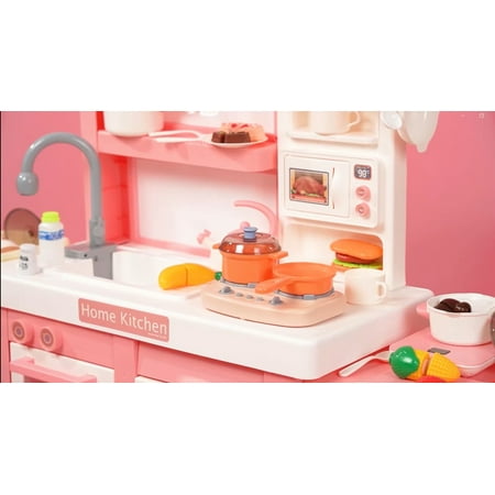 Valessati Kitchen Set Pink for Toddlers 49 Pieces Pretend Play Cook Sink for Girls +3 Years