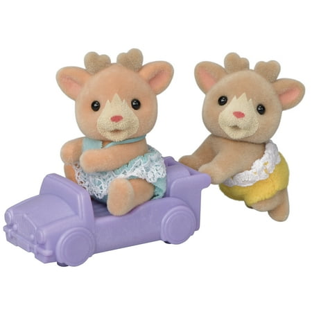 Calico Critters Reindeer Twins, Set of 2 Collectible Doll Figures with Pushcart Accessory