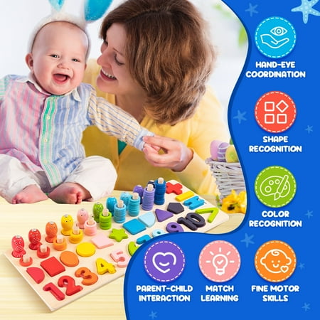 Wooden Montessori Toys for Toddlers Number Puzzles Sorting Stacking Preschool Learning Toys for Boys Girls Kids Gift Ages 3 4 5 Years Old Educational Toys