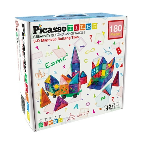 PicassoTiles 180 PC Magnetic Tiles, Magnetic Building Blocks for Kids, Magnet for Kids 3+