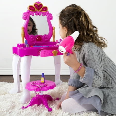 Pretend Play Princess Vanity with Stool, Accessories, Lights, Sounds by Hey! Play!