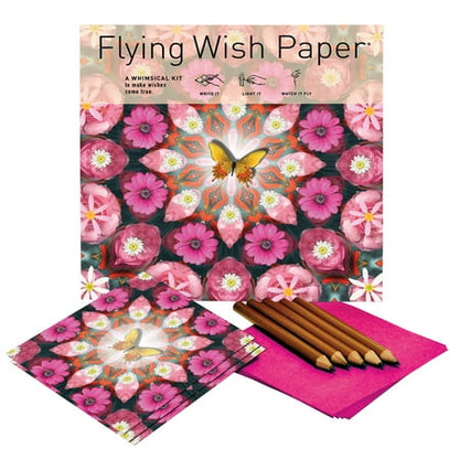 Flying Wish Paper Pink Butterfly - Write It, Light It, Watch It Fly - 7" x 7"- Large Kit