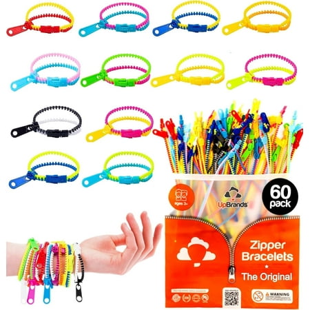 UpBrands 60 Easter Egg Fillers Small Toys: Zipper Bracelets 7 1/2” Sensory Bulk Set, Fidget Toys, Kit for Easter Egg Hunt, Birthday, Goodie Bags, Pinata Filler, Classroom Rewards