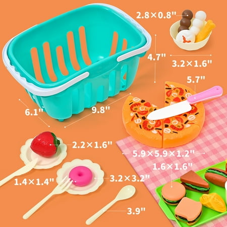 86 PCS Cutting Play Food - Toy Kitchen Pretend Play Set for Kids, Toddler Kitchen Pretend Food w/ Basket Fruit Vegetables Pizza for 3-8 Boys & Girls