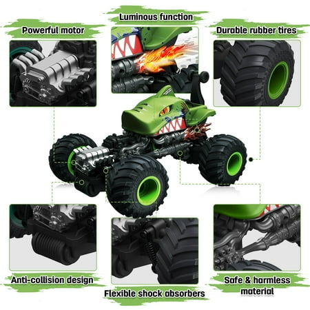 Wisairt Remote Control Monster Truck,1:14 4WD Remote Control Toys 360 Degress Rotation Shark RC Car for Kids boys girls Age 3 4 5 6 8-12 Birthday Christmas Gifts(Green)