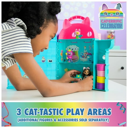 Gabby’s Dollhouse, On-The-Go Dollhouse, 12-Inch Playset with Gabby Figure, Furniture & Stickers