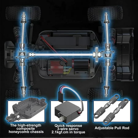 AUOSHI RC Cars 1:16 High Speed Remote Control Truck, 4WD All Terrain Off Road RC Truck 37+MPH with LED Lights, 2 Batteries for Kids and Adults Toy Gifts