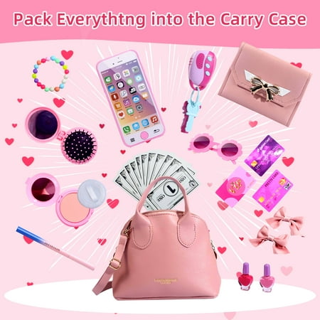 Creative Pretend Play Toy - 31-Piece Princess Purse Set with Handbag, Makeup, Smartphone, and Accessories for Role Playing Ages 3 4 5 6 7 8 Years and Up