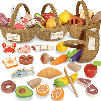 Wooden Pretend Play Food Sets for Kids Kitchen, Lehoo Castle Food Toys for Toddlers 3-5, 4 Set