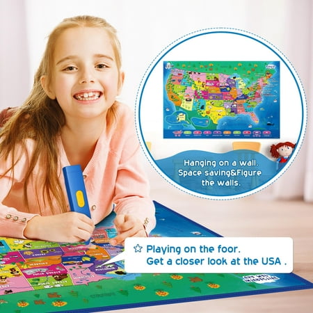 Geography Map Games,Educational Toys for 4-8 Year Olds,Interactive USA Map for Kids,Learning Toys for Kids,Gifts for Boys & Girls