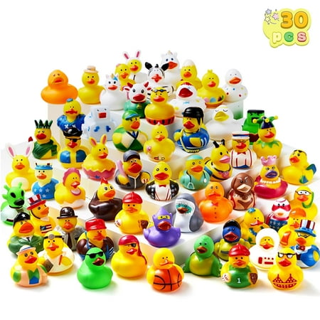 SYNCFUN 30 Pcs Rubber Ducks, Random Assortment Mini Rubber Duckie Toys with Mesh Carry Bag for Kids Baby Bath Shower Toys, Birthday Gifts, Summer Beach Pool Activity, Party Favors