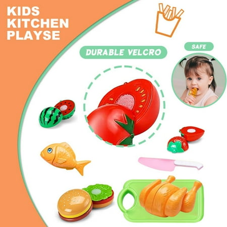 24 Pcs Cutting Pretend Play Food Toys for Kids Kitchen Set Playset Accessories BPA Free Peel & Cut Toy Food Fruits and Vegetables Toys, Christmas Birthday Gift for Girls Boys Kids Storage Basket