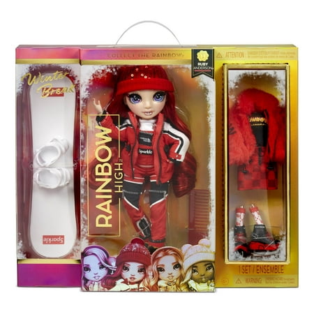 Rainbow High Winter Break Ruby Anderson – Red Winter Break Fashion Doll and Playset with 2 complete doll outfits, Snowboard and Winter Doll Accessories, Great Gift for Kids 6-12 Years Old