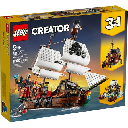 LEGO Creator 3 in 1 Pirate Ship Building Set, Kids can Rebuild the Pirate Ship into an Inn or Skull Island, Features 4 Minifigures and Shark Toy, Makes a Great Gift for Kids Ages 9+ Years Old, 31109