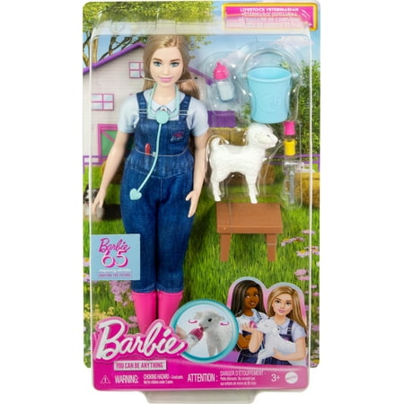 Barbie 65th Anniversary Careers Farm Vet Doll & 10 Accessories for Ages 3 Years and up, 11.34 in