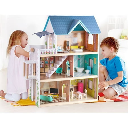 Hape Little Room Pretend Play Wooden Doll House & Furniture for Age 3 & Up