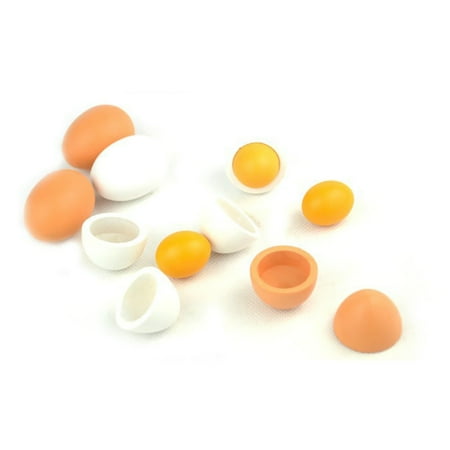 GEjnmdty 6PCS Realistic Egg Toys, Pretend Play Kitchen Toys Wooden Eggs Yolk Toy Educational Toy Easter Egg with Storage Box Birthday Gift Toys for Kids Child Baby