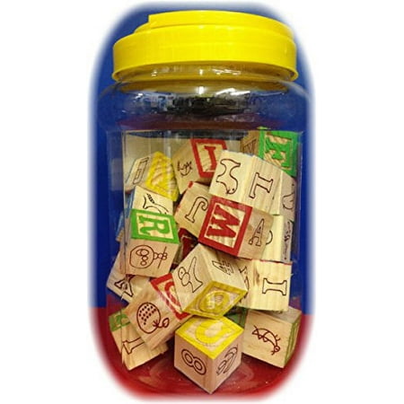 35 Piece ABC Stack N' Build Wood Blocks in a Bucket Set