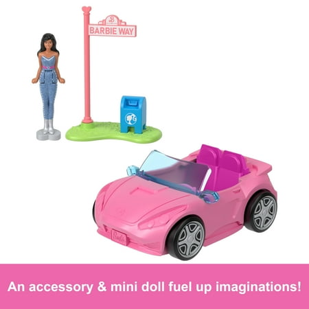 Barbie Mini BarbieLand Doll & Vehicle Set with 1.5-inch Doll & Convertible Car with Color-Change