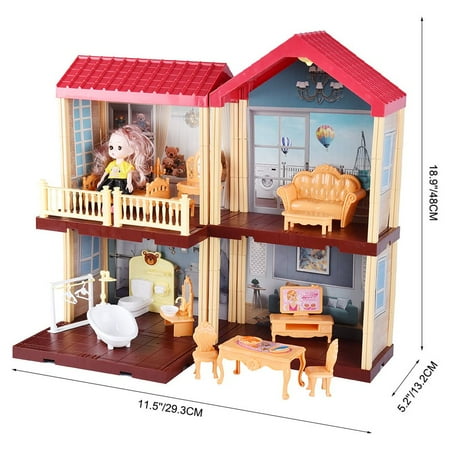 Toys Dollhouse for 3-8 Years Girls | 113 Pcs 2-Level DIY Doll House Playset Toy with Sweet Fashion Dolls & 4 Rooms & Furniture Home Decoration & LED Light for Kids Toddlers Gift