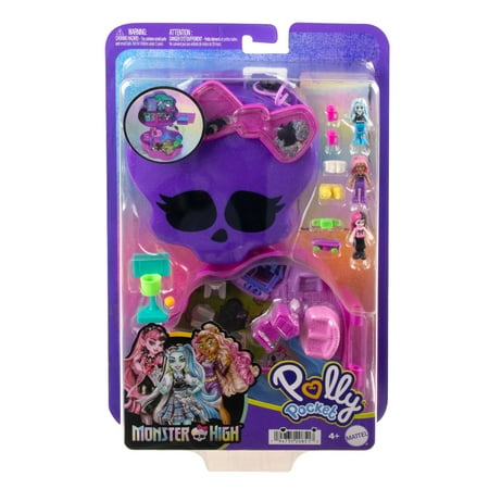 Polly Pocket Monster High Compact with 3 Micro Dolls & 10 Accessories, Opens to High School