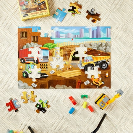 48 Piece Giant Construction Jigsaw Puzzle for Kids Ages 3-5 and 4-8, Jumbo Floor Puzzle for Toddler Preschool Learning (2 x 3 Feet)