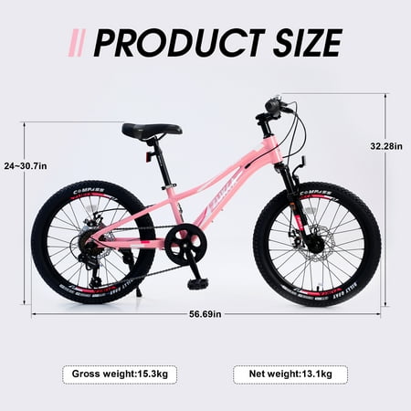 Zukka 20 inch Girls Mountain Bike 7 Speed Aluminum Alloy Frame Bicycle for Kids Girls in Pink