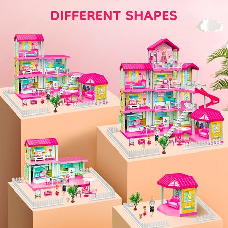 Absoke Toy for Girls 3-14 Year Old, Doll House Plus 325 Pcs 4 Stories Christmas Gift(Pink)