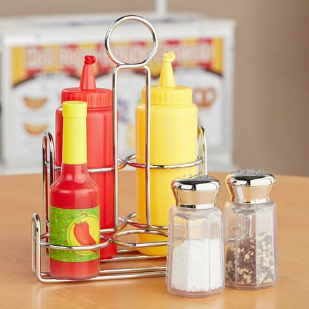 Melissa & Doug Condiments Play Set (6 pcs) - Play Food, Stainless Steel Caddy