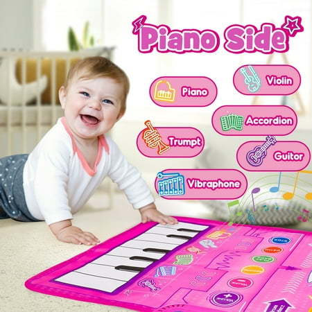 Musical Toys Baby Piano Mat 1 Year Old Girls Toys, Keyboard & Drum Musical Mat, Gifts for 1 2 3 Years Old Girls, Music Sensory Play Mat Toys for Girls Ages 1 2 3 4