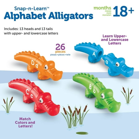 Learning Resources Snap-n-Learn Alphabet Alligators, Fine Motor Toy, 26 Double-Sided Pieces, Ages 18 Months +