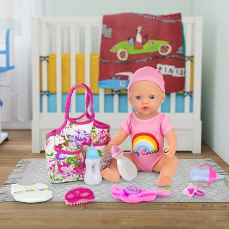 ZITA ELEMENT Baby Doll Accessories 13 Pcs Baby Doll Feeding and Caring Set Babies Pretend Doll Accessories Including Baby Doll Diaper Bag, Diapers, Clothes, Bottles, Dinner Plate, Pacifier and Comb