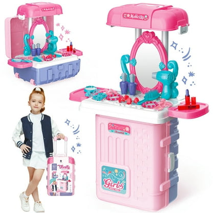 Kids Makeup Vanity, Toy Choi's 3 in 1 Toddler Vanity Makeup Table with Mirror and Pretend Play Makeup Accessories, Girls Vanity for Toddlers 3-8