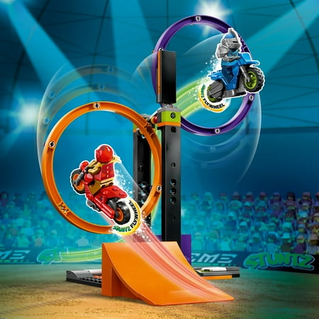 LEGO City Stuntz Spinning Stunt Challenge 60360 - 1 or 2 Player Tournaments with Flywheel-Powered Motorcycle Toys, Features 2 Minifigures and Ramps, Fun Gift Set Idea for Boys, Girls, or Kids Ages 6+