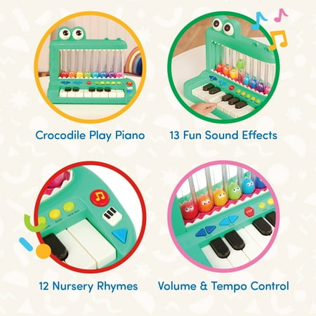 Battat Croco Pop Piano Toy Keyboard with Songs Sounds Lights, Baby and Toddler Toys